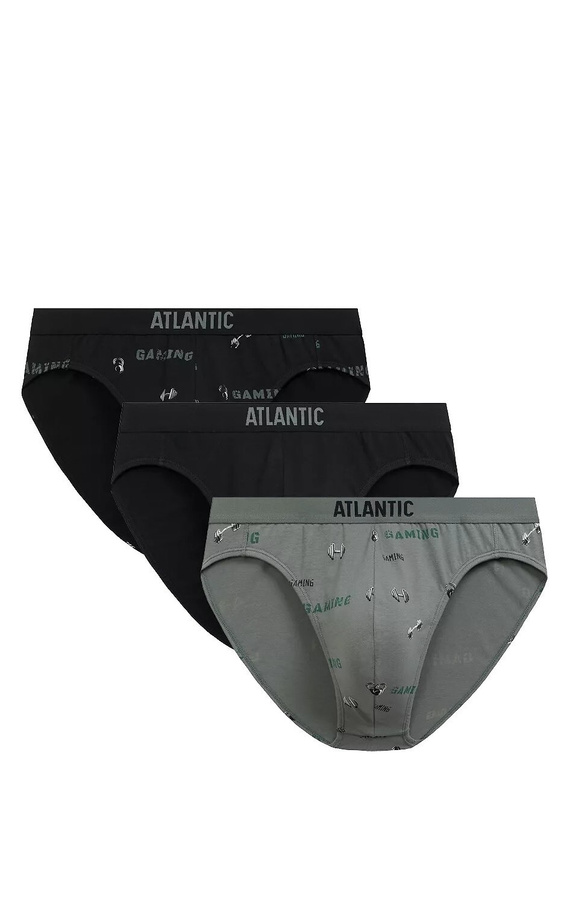 Atlantic slip uomo 3MP-206/25 cotone kaki nero, confezione da 3 pezzi, taglio classico