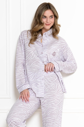 Leveza 1790 Penelopa Pigiama Donna 100% Cotone Bottoni Animal Print bianco-lilla