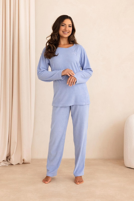 Regina 4023 Pigiama Donna Calda in Spugna 80% Cotone Manica Lunga Blu