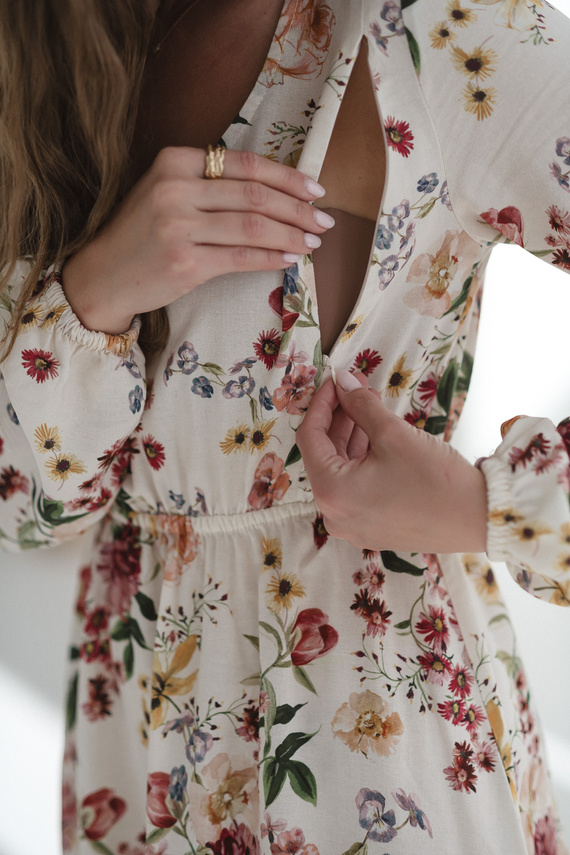 Lovely Dress Midi Milk&Love - Vestito per la maternità e l'allattamento in lino, dal taglio elegante e con cerniere per l'allattamento