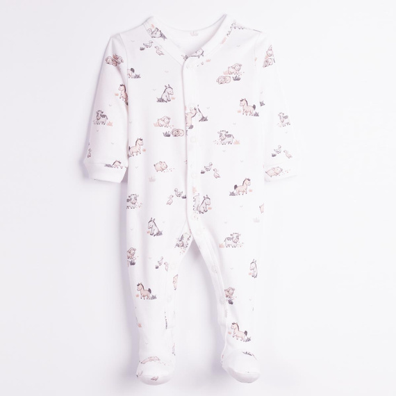 228031 Nicol FARMA Pagliaccetto neonato 100% cotone animali crema