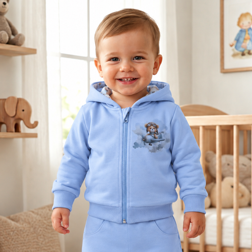 NINI Baby Bear Pilot felpa neonato biologica con zip ABN-5751/BLE
