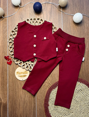 Mamatti KC020 completo elegante bambino gilet pantaloni bordeaux