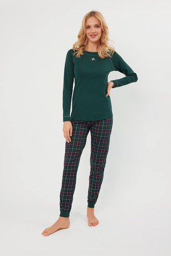 Foggia Pigiama donna manica lunga, pantalone lungo Moda italiana - verde/stampa