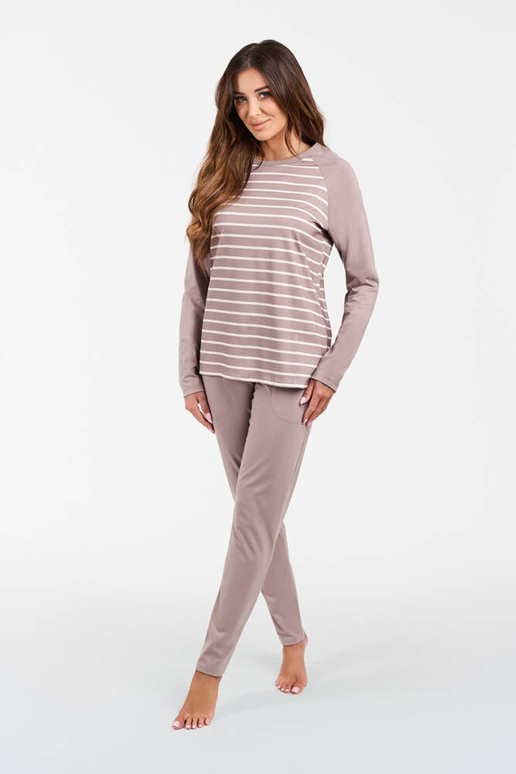 Oda Pigiama da donna a maniche lunghe, pantaloni lunghi Moda italiana - stampa cappuccino/cappuccino