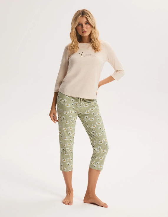 Pigiama donna Henderson GINA beige 100% cotone manica e pantaloni 3/4