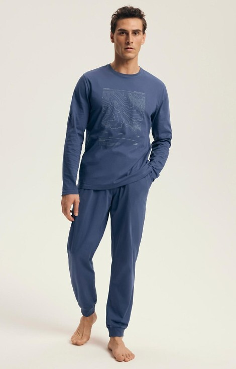 43464 Pigiama locale da uomo in cotone Henderson steal blue - set confortevole stampato