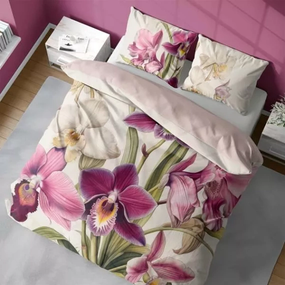 5427 Una biancheria da letto in microfibra 3D con orchidee esotiche su sfondo crema - Detexpol