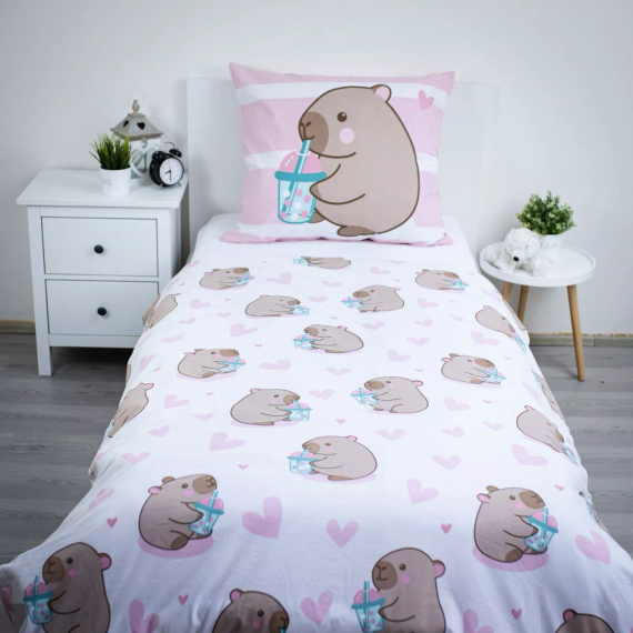 Biancheria da letto in cotone 140x200 Kapibara rosa 70x90 Jerry Fabrics