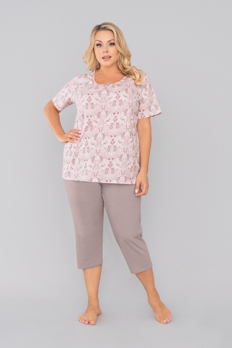 Kalmia Pigiama da donna manica corta, pantaloni 3/4 Stampa italiana