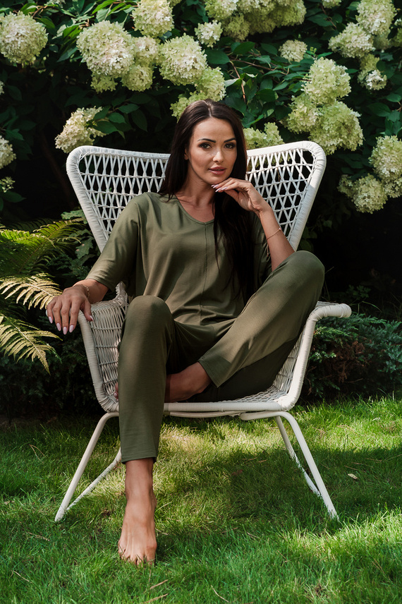 Paramo Set donna a maniche corte, lunghezza. pantaloni Moda Italiana - kaki