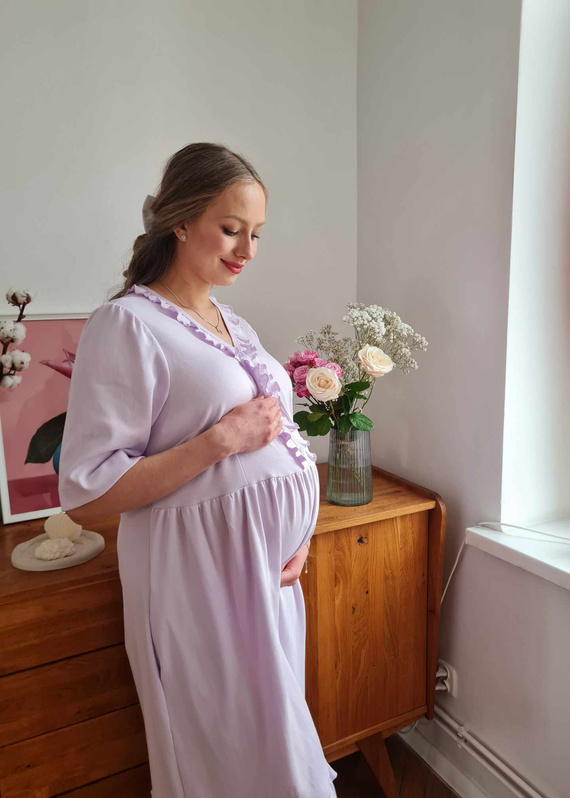34NA Camicia da notte Natalie Marija - 100% cotone, maternità e allattamento, con balze