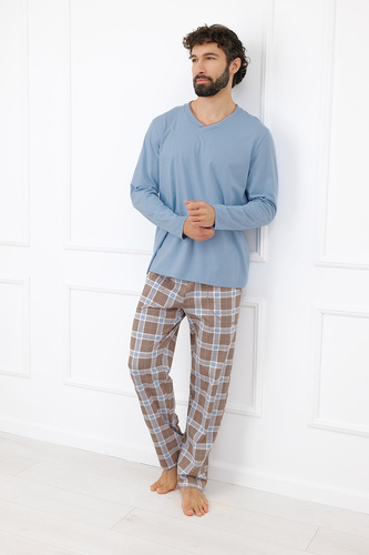 Italian Fashion Dante Pigiama Uomo Cotone Pantaloni Lunghi a Quadri - acciaio