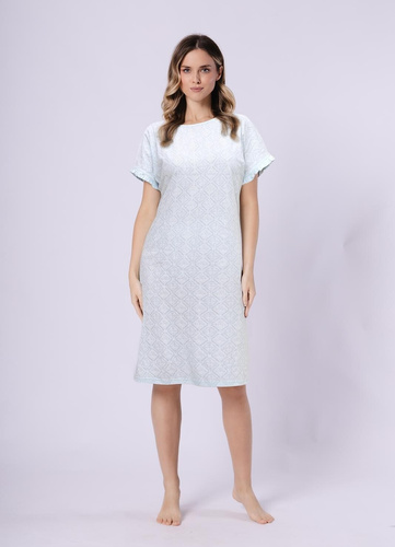 Camicia da notte da donna 1730 Clea Leveza menta | 100% cotone | Stampa orientale, manica corta con volant, lunghezza prima del ginocchio Composizione: 100% cotone