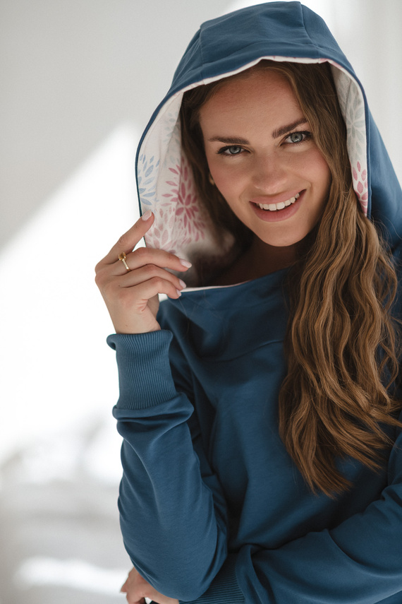 Milk Please Blusa in gravidanza e allattamento Jeans blu con cappuccio - Milk&Love, produzione polacca