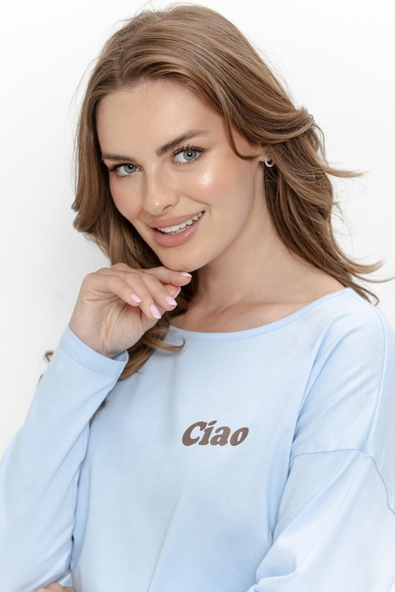 Pigiama donna Taro Freja 3631 blu 100% cotone manica lunga orsetto