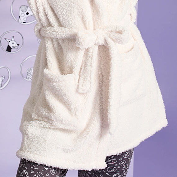 Igrid Vestaglia da donna Sorbetto - bianca, soffice con cappuccio di orsacchiotto