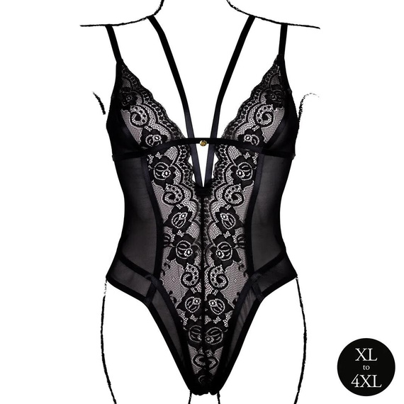 Body AMR006 Amour Le Désir Body in pizzo Plus Size XL-4XL Nero