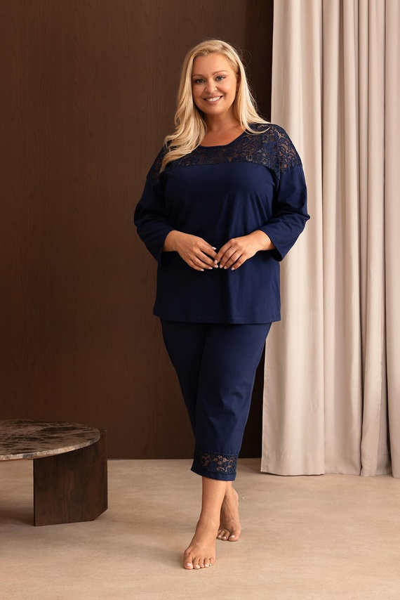Pigiama donna Regina 4016 7/8 100% cotone manica 7/8 comfort blu