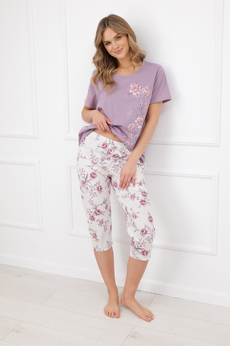 Italian Fashion Karilla Pigiama donna 100% cotone pantaloni 3/4 fiori
