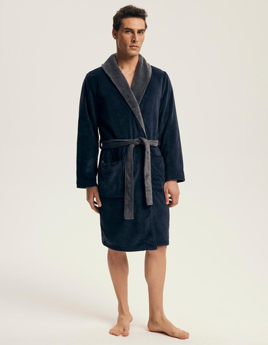 Accappatoio Henderson da uomo 43378 Nocturn - blu navy, legato in vita, in morbida maglia