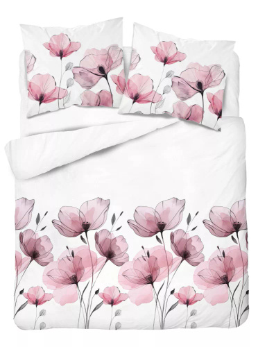 5496 B Biancheria da letto in cotone bianco con fiori rosa acquerellati Naturalis- Detexpol