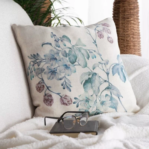 Lino 41 Federa decorativa Eurofirany | Verde naturale, motivo a foglie