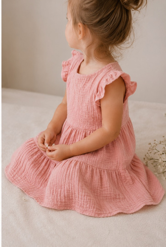 Vestito rosa in mussola Mamatti SE50506 abito estivo leggero per bambina