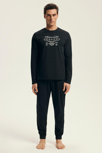 Henderson Core 43469 Pigiama da uomo Loger nero, cotone, manica lunga, confezione elegante