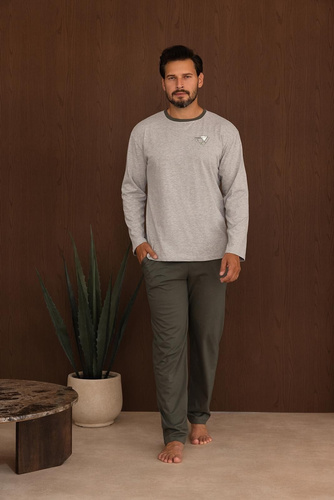 Pigiama uomo Regina 6009 100% cotone manica lunga pantaloni lunghi comfort grigio