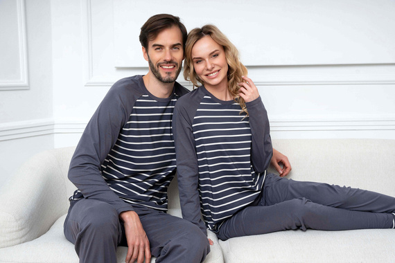 Oda Pigiama da donna manica lunga, pantaloni lunghi Moda italiana - stampa grafite/grafite