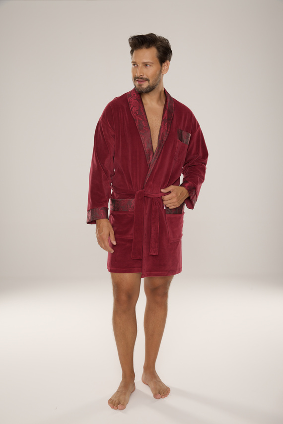 866 Noble Accappatoio in velluto De Lafense da uomo - corto, elegante, in cotone - bordeaux