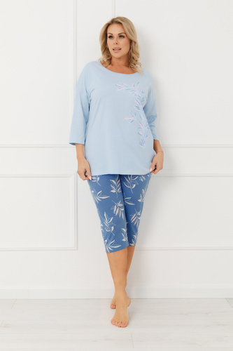 Pigiama donna Erula Italian Fashion in jersey di cotone 3/4 plus size-blu