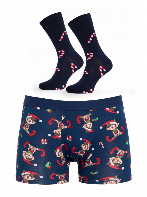 Cornette Gift 914/07 completo uomo natalizio boxer e calzini blu scuro