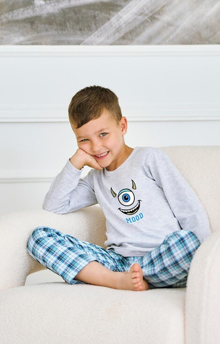 3499, 3500 Pigiama bambino Joel Taro grigio - cotone, stampa, pantaloni a quadri