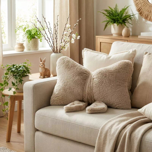 Eurofirany Wiosna 135 – cuscino decorativo 37x10x30 con fiocco beige