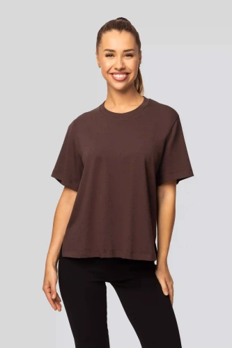 T-shirt da donna in cotone Urban Chocolate - Manica corta, taglio classico, alla moda con spacchetti | Materiale di alta qualità, elasticità