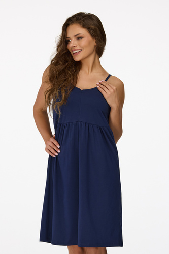 no. 25 Camicia da notte per la gravidanza Senizo blu navy - 100% cotone, cerniera per l'allattamento, spalline