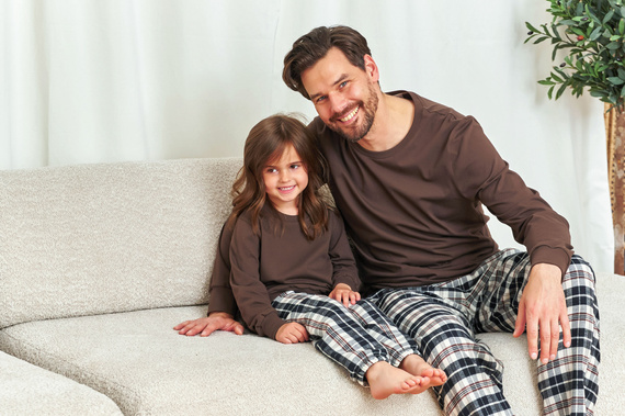 7335 Pigiama da bambino Doctor Nap - cotone e flanella, unisex, fantasia a quadri brownie