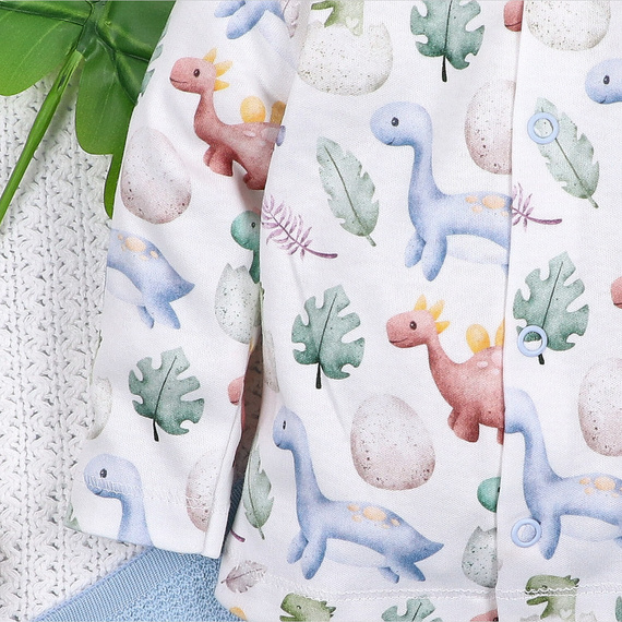 ABN-5570 Kaftano per bebè Dino Explorer di Nini - cotone organico, chiusura con bottoni a pressione