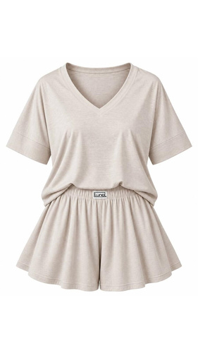 Luna 1313 pigiama donna beige 100% cotone maglietta e pantaloncini corti