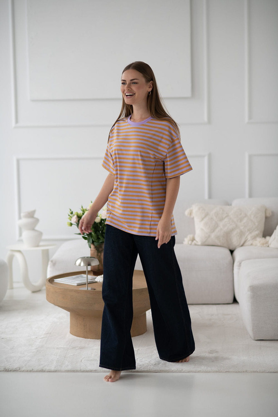 Mamahood T-shirt gravidanza e allattamento Milk&Love a righe miele e lilla - comoda ed elegante