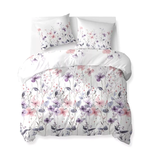 5773 B Cotton Bloom Detexpol biancheria da letto bianca con fiori di campo rosa e viola - 100% cotone, double face, produzione polacca