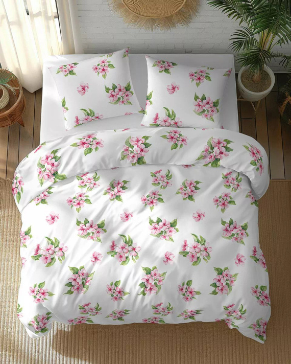 5766 A Cotton Bloom Detexpol biancheria da letto bianca con fiori rosa - 100% cotone, reversibile, produzione polacca