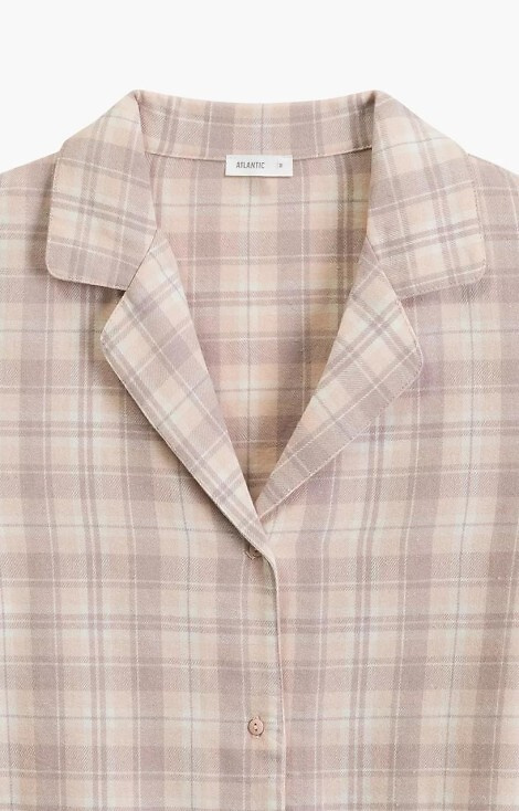 NLP-505 Pigiama donna Atlantic lavanda flanella, sbottonato, a quadri, cotone
