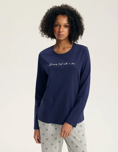 Pigiama da donna Henderson Ginni 45419 100% cotone manica lunga gatti grigia