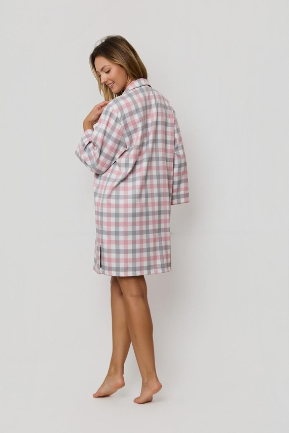 Camicia da donna Stella KG80 Mefemi by Nipplex rosa-grigio - elegante camicia a quadri in tessuto di alta qualità, maniche lunghe, bottoni, spacchi laterali