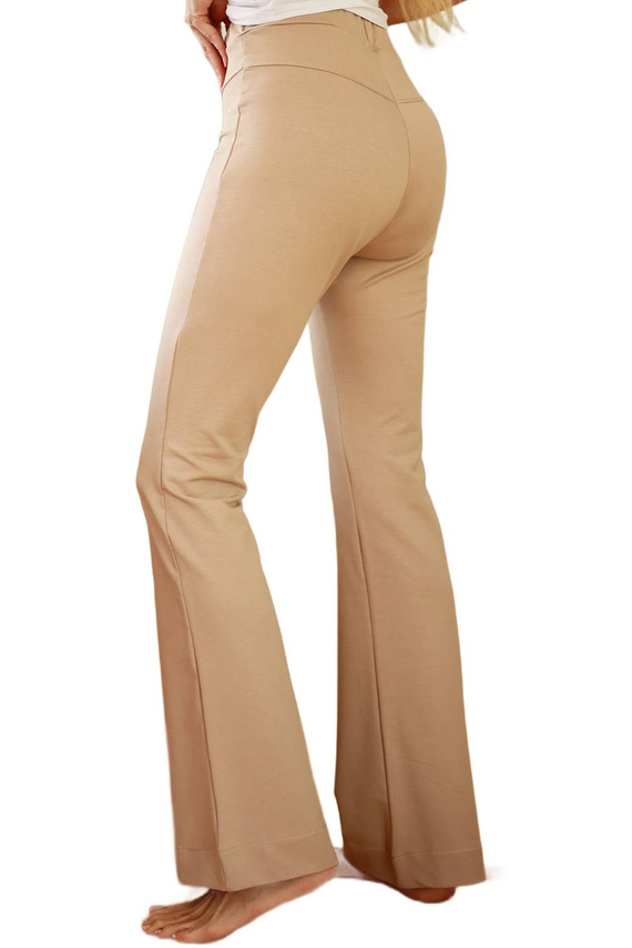 Cara - pantaloni da donna in cotone, gamba svasata, 95% cotone 5% elastan | marca polacca Mirale - beige