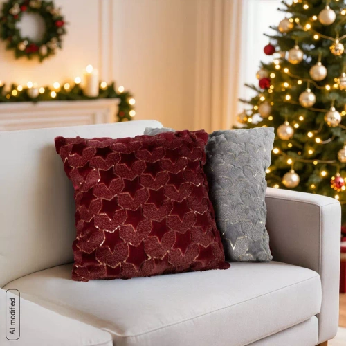 CHP313 Federa natalizia Eurofirany 45x45 con paillettes 3D stelle bordeaux