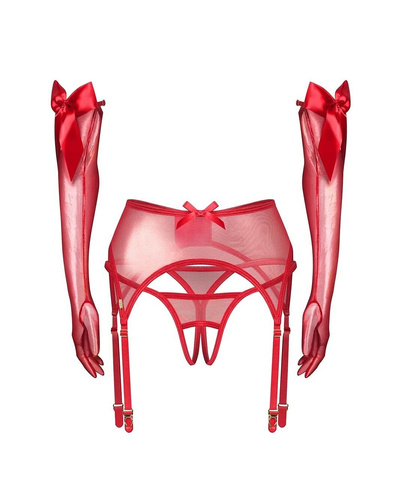 Obsessive Gifty Red 3-PCS Completo Rosso con Reggicalze, String e Guanti